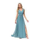 Women's evening dress, elegant in chiffon, sleeveless, V-neck