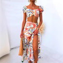 Sexy Sets Elegant Printed Tube Top & Skirt Two-Piece Suit