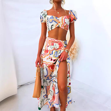 Sexy Sets Elegant Printed Tube Top & Skirt Two-Piece Suit