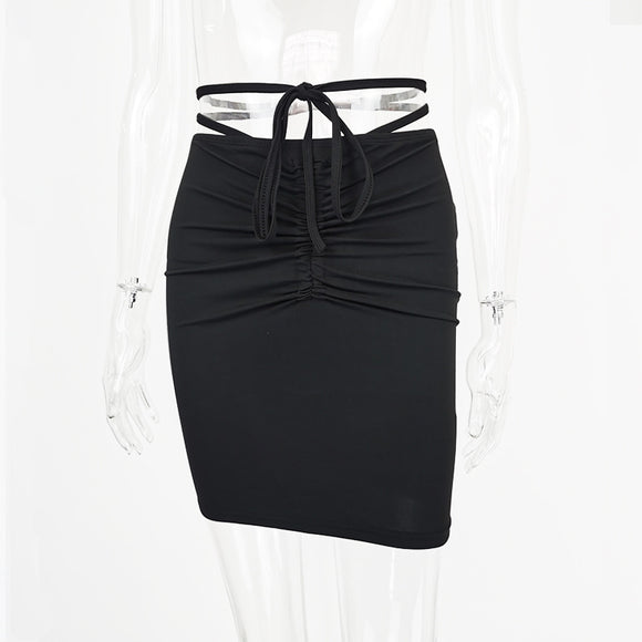 Women Sexy Lace Up Ruched Pencil Skirt Drawstring Tight Mini Skirt