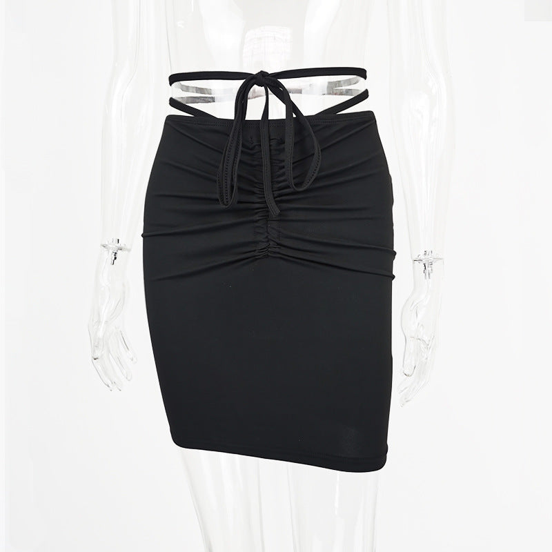 Women Sexy Lace Up Ruched Pencil Skirt Drawstring Tight Mini Skirt