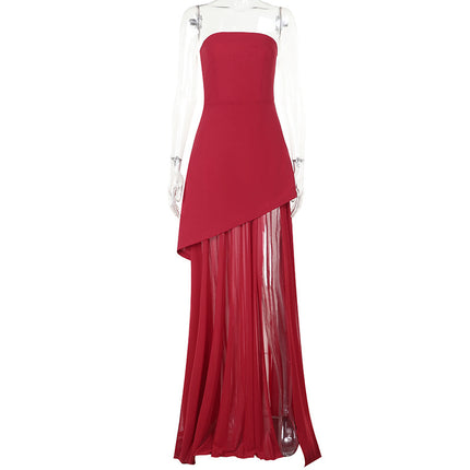 Sexy Party Dress Slim Tube Elegant With Mesh Stitching Hem for women