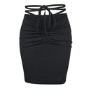 Women Sexy Lace Up Ruched Pencil Skirt Drawstring Tight Mini Skirt