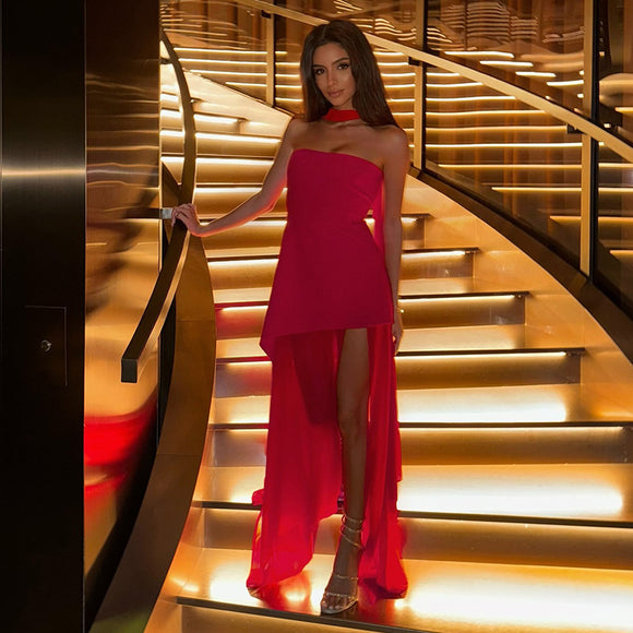 Sexy Party Dress Slim Tube Elegant With Mesh Stitching Hem for women