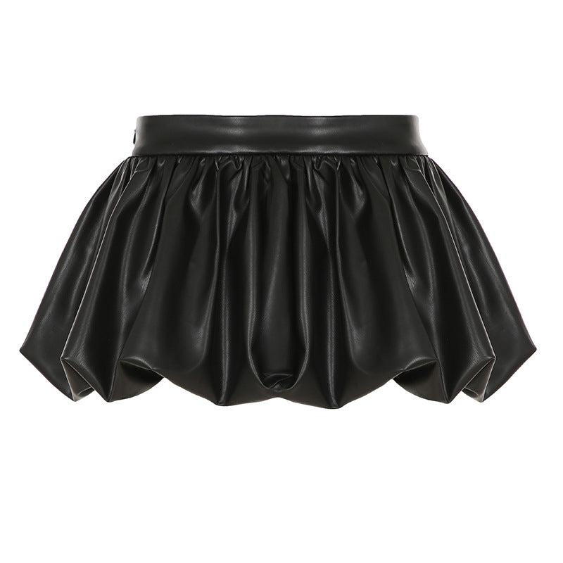 Women's mini skirt shiny leather elegant bouffant gothic pleated