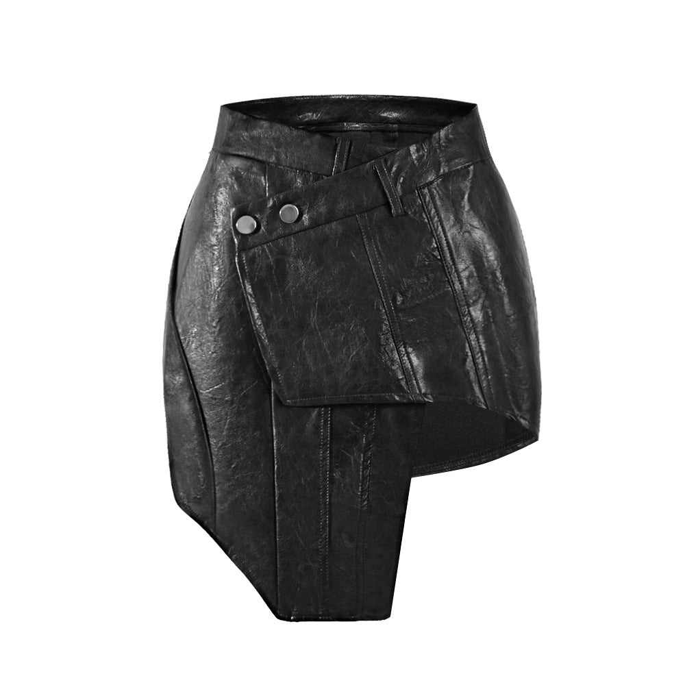 Women's mini skirt asymmetrical Pu leather elegant split waist