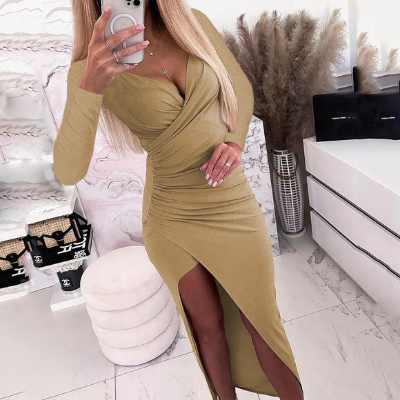 Elegant shiny long sleeve dinner dress for women