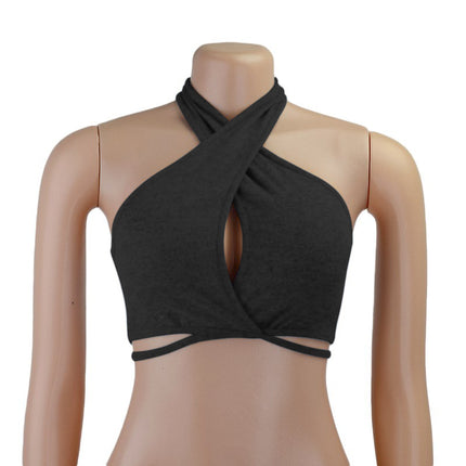Sexy backless women's top, white crop top to tie with halter neck