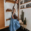 Women's long skirt denim in bohemian ruffles pleated fluid