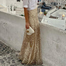 Shiny Sequin Women Skirt, Elegant Party Skirts, Long Casual Beach Skirts