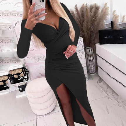Elegant shiny long sleeve dinner dress for women