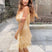 Women's dress with feather stitching and V-neck straps, Elegant, party
