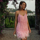 Women's dress with feather stitching and V-neck straps, Elegant, party