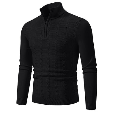 Comprar negro Suéter jersey de punto elegante informal ajustado cuello alto cremallera