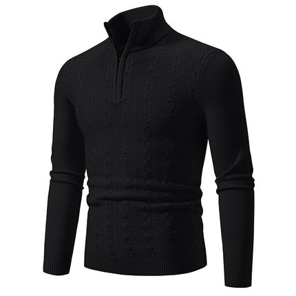 Comprar negro Suéter jersey de punto elegante informal ajustado cuello alto cremallera