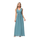 Women's evening dress, elegant in chiffon, sleeveless, V-neck