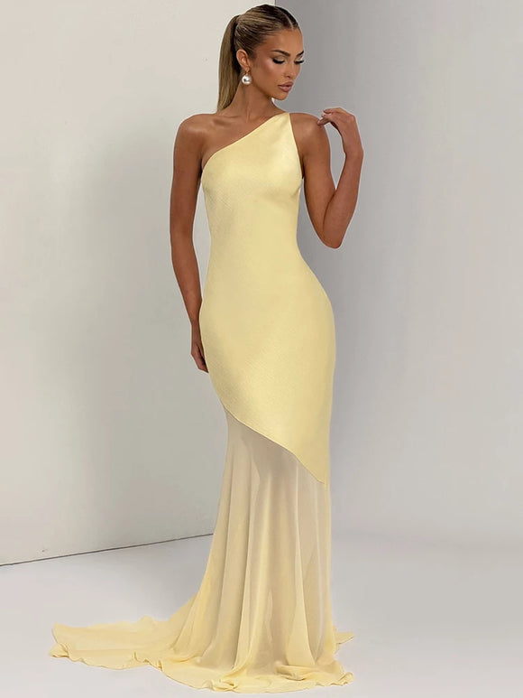 Women's Sexy Maxi Dress One-Shoulder Backless Elegant Sleeveless