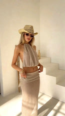 Sexy Knit Sets Backless Wrap Lace-Up Top Chic Elegant Cover-Ups For Women