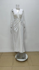 Robe sexy décolleté en V profond élégante ajourée fendue sans manches-26