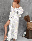 Women's Sexy Dress Elegant Off-Shoulder Printed Split Evening Gown