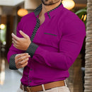 Chemise élégante boutonnée à manches longues patchwork confortable décontractée-7