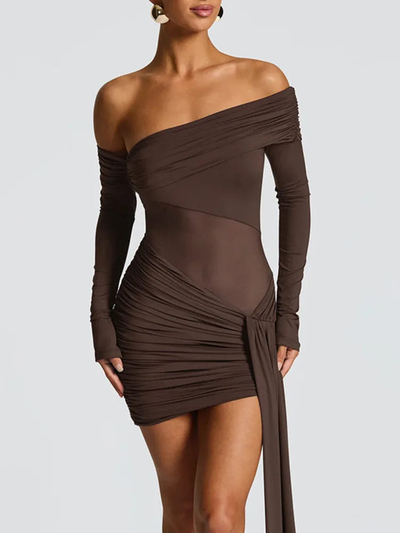 Women's Sexy Mini Dress Elegant Off Shoulder Sheer Backless Ruched