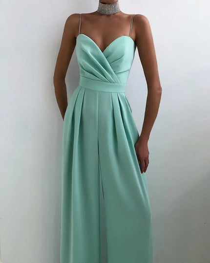 Women's Jumpsuit Sleeveless High Waist V Neck Wide Leg Romper