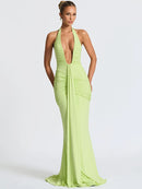 Sexy Maxi Dress Deep V-Neck Ruched Backless Elegant for Women