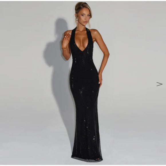 Women's Sexy Long Dress Sequin Elegant  Backless Sleeveless