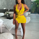 Women's Sexy Mini Dress Elegant Bodycon Stretchy Halter Neck