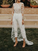 Women's Wedding Jumpsuit Elegant Lace Two Piece High Waist Long Sleeve-13