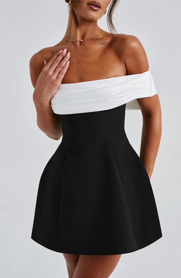 Women's Sexy Mini Dress Elegant Bow Strapless Off-Shoulder A-Line
