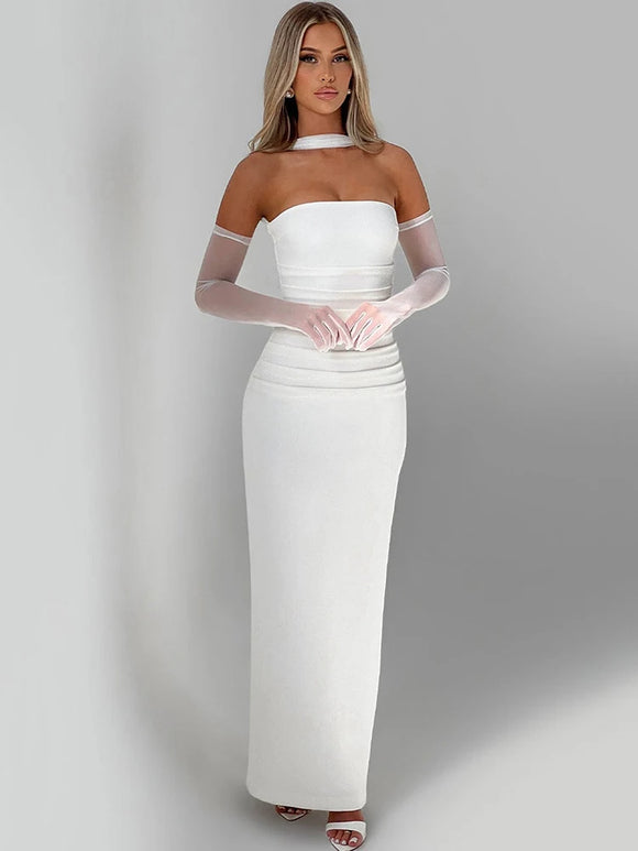 Robe longue sexy élégante à épaules dénudées et dos nu pour soirée