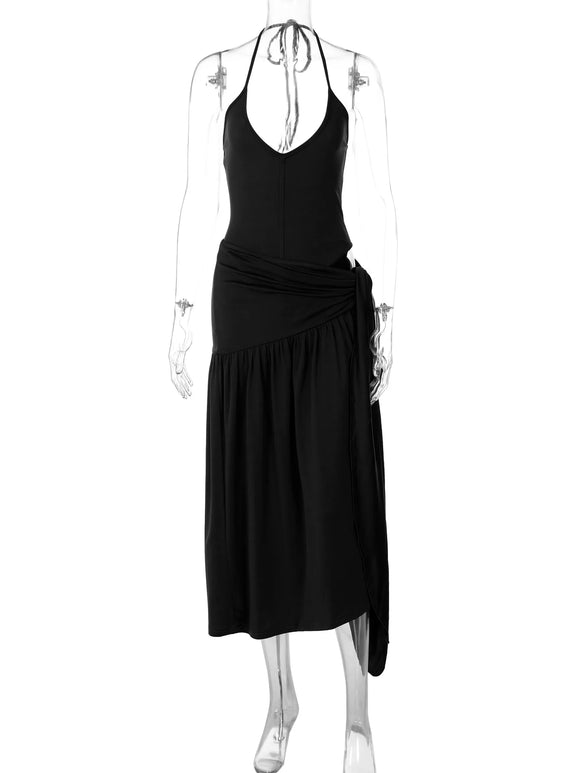 Sexy Set 2 Pieces for Women Elegant Lace Up Backless Bodysuit Slit Skirt