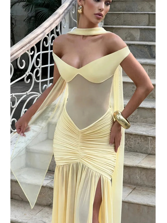 Women's Sexy Maxi Dress Off Shoulder Deep Slit Backless Elegant