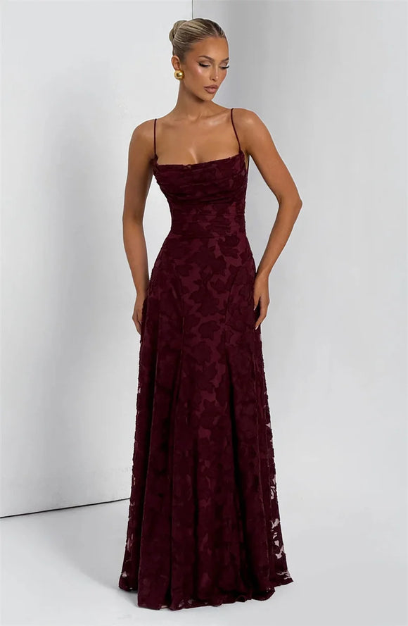 Vestido largo sexy de gasa con patchwork elegante con tirantes sin espalda