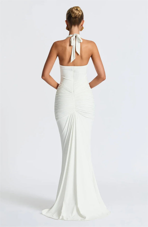 Sexy Maxi Dress Deep V-Neck Ruched Backless Elegant for Women