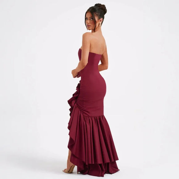 Women's Sexy Maxi Dress Elegant Ruffles Sleeveless Backless Bodycon