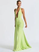 Sexy Maxi Dress Deep V-Neck Ruched Backless Elegant for Women