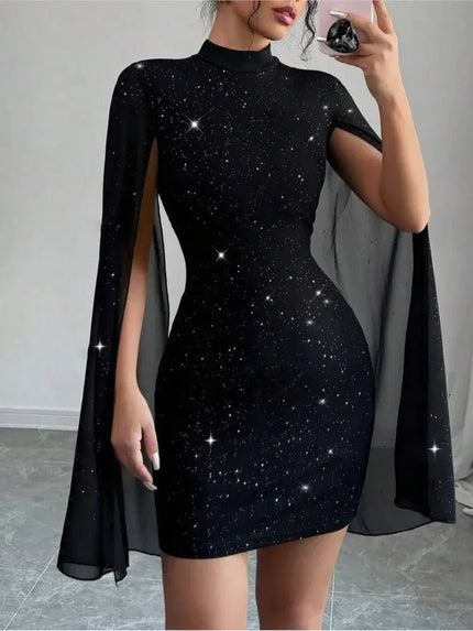 Women's Sexy Mini Dress Sparkly Sequin Bodycon Long Bell Sleeves