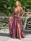 Indianna Women's Sexy Maxi Dress Halter Backless Elegant Slit Side-6