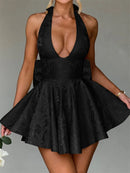 Women's Sexy Mini Dress Sleeveless Halter Lace Up Backless Big Bow