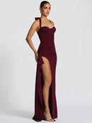 Women's Sexy Maxi Dress Elegant Halter Backless Lace-up High Split-5