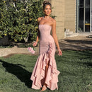 Women's Sexy Maxi Dress Elegant Ruffles Sleeveless Backless Bodycon