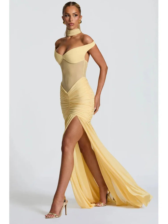 Women's Sexy Maxi Dress Off Shoulder Deep Slit Backless Elegant