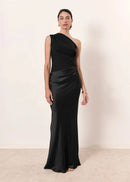 Women's Sexy Maxi Dress Elegant Satin One Shoulder Backless Bodycon
