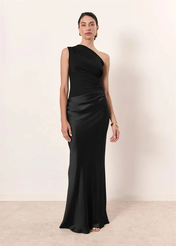Women's Sexy Maxi Dress Elegant Satin One Shoulder Backless Bodycon