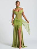 Women's Sexy Dress Elegant Long Deep V Neck Backless Ruched Gown-4