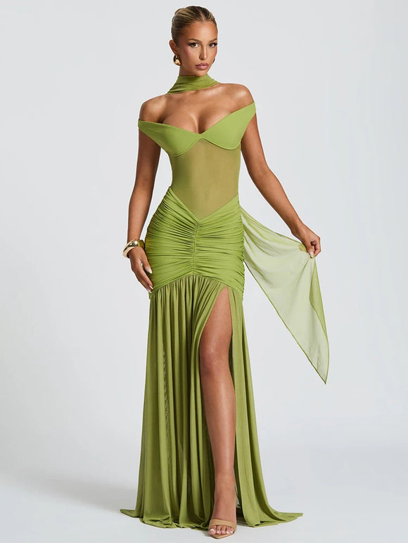 Women's Sexy Dress Elegant Long Deep V Neck Backless Ruched Gown