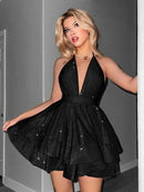 Robe sexy pour femme décolleté en V profond lacets dos nu volants-12